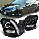 Faros LED Con Lupa Fondo Negro Cadillac Cts 03-07